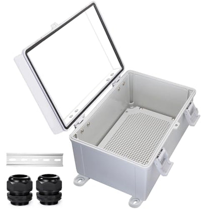 Waterproof Electrical Box Dustproof Junction Box Weatherproof IP67 ABS Plastic Enclosure Switch Router Project Box with Mounting Plate with Wall Bracket 2 Cable Glands Clear 11.8"x7.9"x6.7" - color: Clear, size: 11.8" x 7.9" x 6.7" 1pc