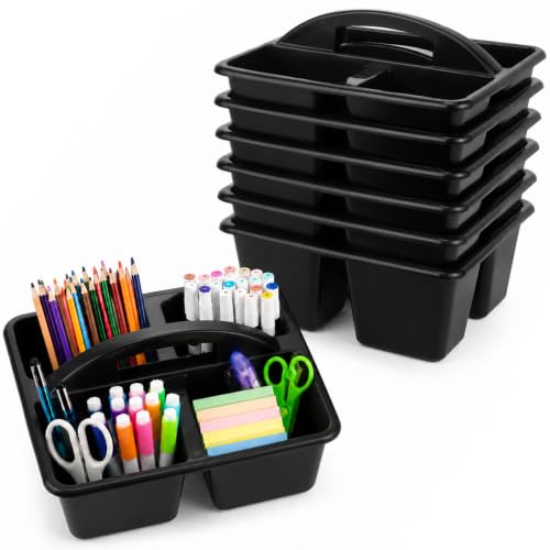 6 Pack 4 Compartment Classroom Caddy with Handle, Black - color: Black