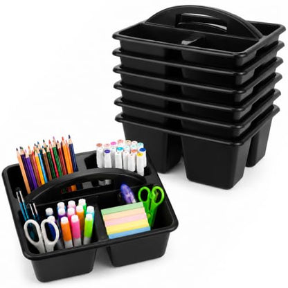 6 Pack 4 Compartment Classroom Caddy with Handle, Black - color: Black