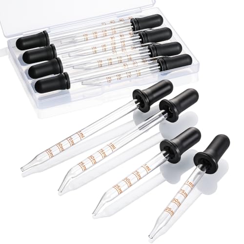 8 Pack, 1 mL Glass Eye Dropper with Measurement - Long & Short, Bent & Straight Tip Calibrated Glass Medicine Droppers, Accurate Dose Pipette Dropper for Essential Oils, Feeding, Ear, Lab, Health Care - style: 8PCS-Long & Short