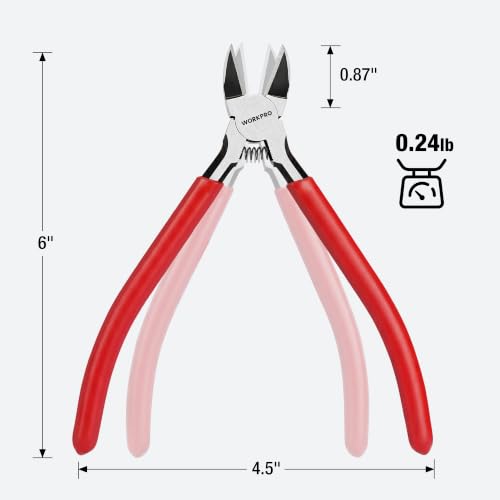 WORKPRO 2 Pack Wire Cutters, 6 Inch Precision Flush Cutters, Side Cutters - color: Red