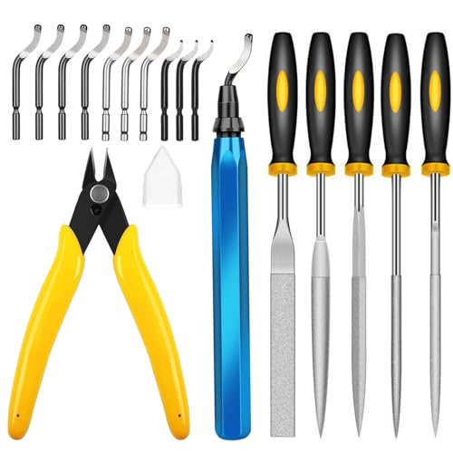 3D Printer Deburring Tool Set with 11pc High Speed Steel Multipurpose Blades Removing Burr 5Pcs Needle File 1pc Micro Wire Cutter for 3D Printed Edges Metal Resin Copper Plastic PVC Pipes