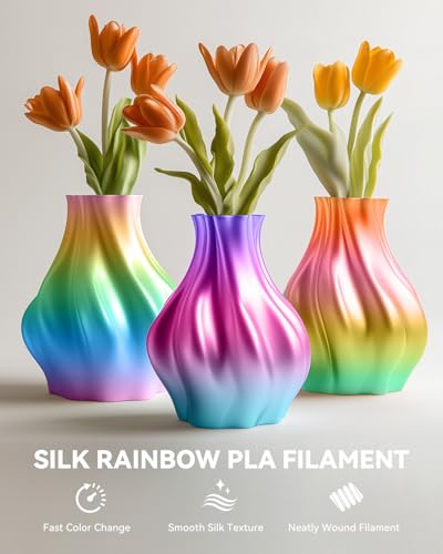 SUNLU Silk Rainbow PLA Filament, Multicolor Silk 3D Printer Filament 1.75mm +/- 0.02mm, Fast Color Change Each 8 Meters, 330 Meters, 1kg/2.2lbs, Silk Rainbow Filament(Green-Red-Pink-Yellow) - color: Silk Rainbow 01