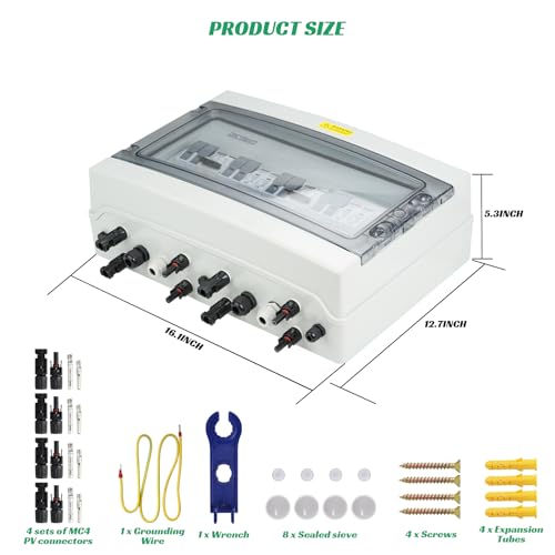 4 in 2 Out Solar Combiner Box,PV Combiner Box with 20A PV Fuse,DC 40A Circuit Breaker and Surge Protector,IP65 Solar Disconnect Switch Box for Indoor Outdoor Solar Panel System (4 in 2 Out 20A 1000V) - size: 4 In 2 Out 20A 1000V