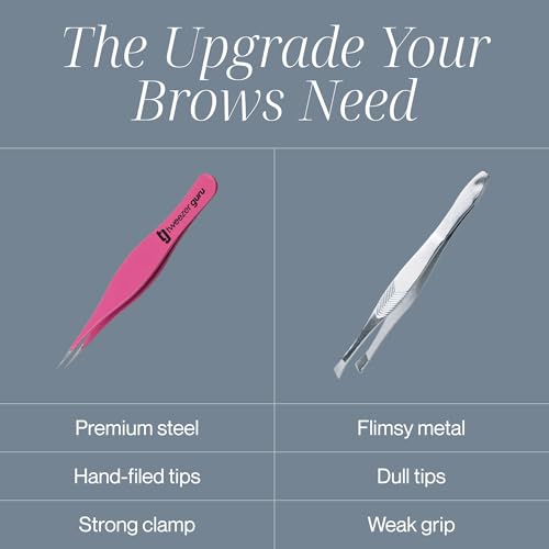 Tweezer Guru Ingrown Hair Tweezers - Pointed Precision Tweezers for Eyebrows & Ingrown Hair Removal - Blackhead and Splinter Tweezer with Sharp Needle Nose Point (2 Piece Set, Pink (Point+Slant)) - color: Pink
