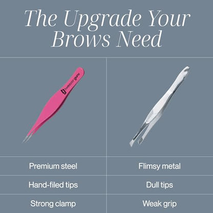 Tweezer Guru Ingrown Hair Tweezers - Pointed Precision Tweezers for Eyebrows & Ingrown Hair Removal - Blackhead and Splinter Tweezer with Sharp Needle Nose Point (2 Piece Set, Pink (Point+Slant)) - color: Pink