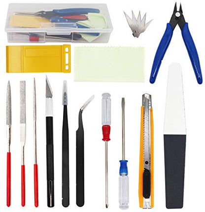 18pcs Crafts Basic Model Tool Kit, Hobby Building Tools Set with Hobby Clippers Model Tweezers for Plastic Model Car Dollhouse