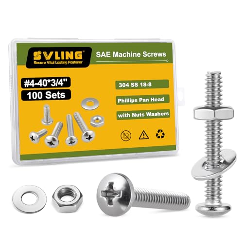 #4-40 x 3/4" Pan Head Machine Screws Nut Bolt Washer Assortment Kit,(100 Sets) 304 Stainless Steel 18-8 Phillips Drive Full Thread Assorted - size: #4-40 x 3/4"