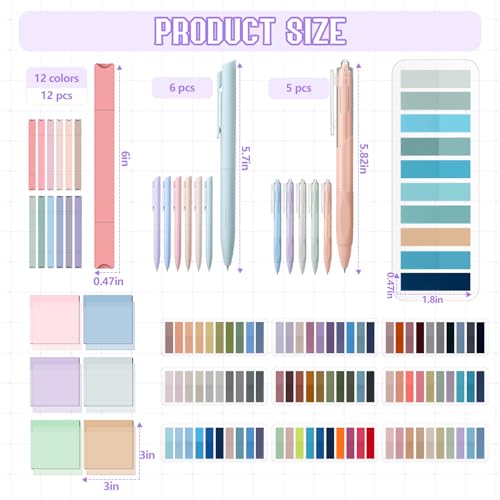 135 Pcs Book Annotation Kit Aesthetic Pencil Case Bag 12 Highlighter 11 Gel Pen 1 Marker 300 Sheet Transparent Sticky Notes Pad 2640 Index Stickers Bible Study Supplies(Kawaii,Purple) - color: Purple, style: Kawaii