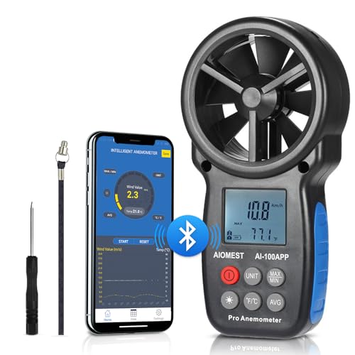 Anemometer Bluetooth 65MPH, AIOMEST HVAC Air Flow Wind Meter CFM AI-100APP - color: AI-100APP Bluetooth Anemometer