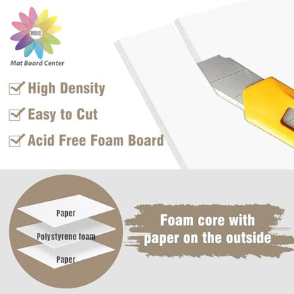 Mat Board Center, Pack of 10 Acid-Free Foam Boards, 20x24 inch White Foam Boards, 1/8" Thick - color: White, size: 20x24