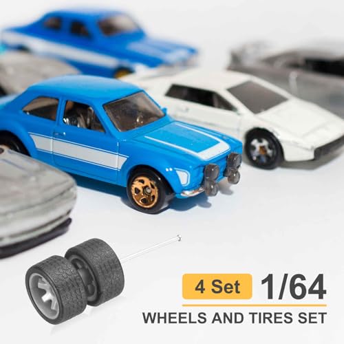 MECCANIXITY 4 Set 1/64 Wheels and Tires Set, Real Riders Rims Includes Axles for RC Diecast Car DIY Model, Gray Rims - color: Gray Rims