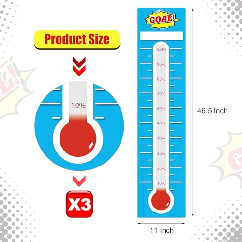 Gersoniel 3 Pcs Fundraising Thermometer Goal Charts Dry Erase, Blue - color: Blue