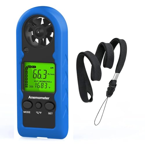 HoldPeak Handheld Anemometer Mini, 65MPH Small Wind Speed Meter Gauge Air Flow Velocity Temperature Measuring Device for Outdoor Sailing Surfing Drone Flying Golf Shooting HVAC 816BH - color: HP-816B-with Blue Sheath-1PC