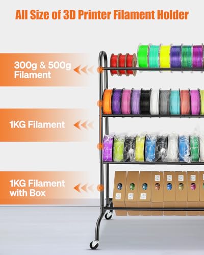 AHOWPD 3D Printer Filament Storage Rack - 4 Tier Rolling Filament Spool Holders Racks with Wheels, Heavy Duty Metal Shelf for PLA/ABS/TPU, Filaments Organzied for 3D Printing Studio, Office Workshop