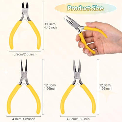 Pliers for Jewelry Making, Jewelry Pliers Set Includes Needle Nose Pliers, Round Nose Plier and Wire Cutters, Jewelry Making Tools for Jewelry Repair, Wire Wrapping, Beading and Crafts - color: Yellow