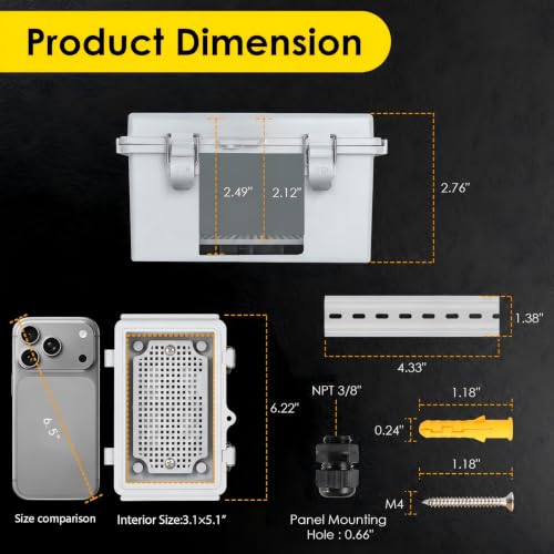 IP67 ABS Outdoor Electrical Junction Box Waterproof with Aluminum DIN Rail - color: Grey, size: 5.9"×3.9"×2.8"