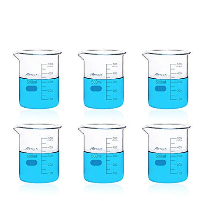 16.9oz(500ml) Sturdy Glass Beaker, 3.3 Borosilicate Griffin Low Form with Printed Graduation, Pack of 6, BKL500-006 - style: Vol.500ml, Pack of 6