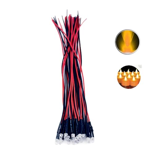 12 Volt 3mm Pre Wired Yellow Candle Flickering Led Light Emitting Diodes,Micro Led Lights Diodes for Model (20pcs Yellow Flickering, 12V 3mm Round) - color: 20pcs Yellow Flickering, size: 12V 3mm Round