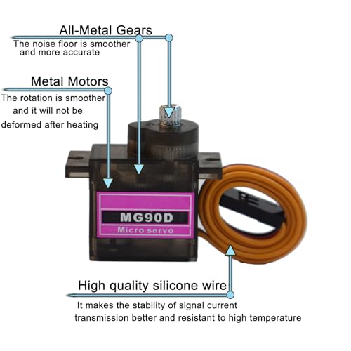 4 Pack MG90D 9g Digital Micro RC Servo Full Metal Gear 270 Degree Mini Servos Motor Upgraded SG90 for Arduino RC Smart Car Robot Arm 450 Aircraft Boat DIY PWM500-2500（Controllable Angle