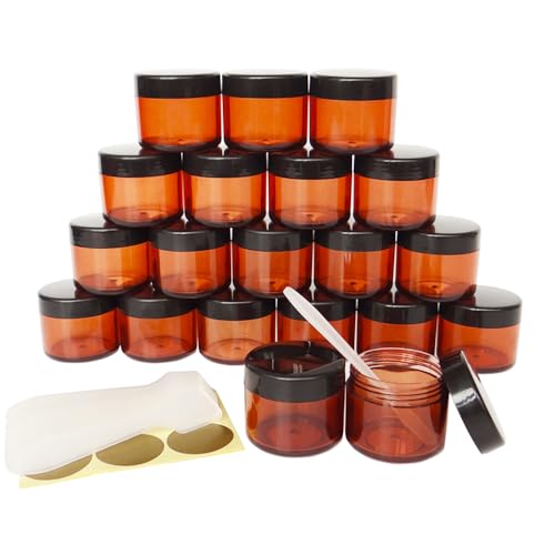 20pcs 20 Gram Jar, BPA Free, 20ml Cosmetic Sample Empty Container - color: 20pack 20ml Brown w/ Black Lid
