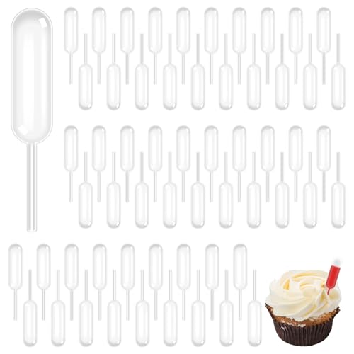 25Pcs Cupcakes Pipettes, 4ml Clear Plastic Pipettes - Transfer Liquid Pipettes Dropper for Chocolate, Strawberries Cupcakes, Ice Cream, Mini Cakes, Waffles, Children's Painting, Kitchen Supplies