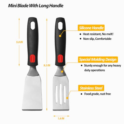 Mini Serving Spatulas, Stainless Steel Cut & Serve Turner, Slotted & Solid