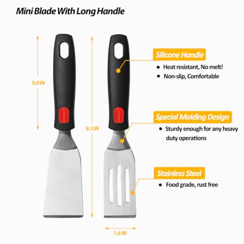 Mini Serving Spatulas, Stainless Steel Cut & Serve Turner, Slotted & Solid