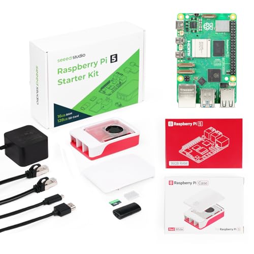 Seeed Studio Raspberry Pi 5 Starter Kit - 16GB RAM, 64GBGB Micro SD Card Pre-Loaded 64-bit OS, Type-C Power Supply, Active Cooling Case for Edge AI, Docker & Pro Workstation - size: 16GB Starter Kit