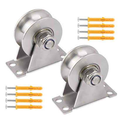 2PCS Groove Wheel Pulley, 304 Stainless Steel Pulley Blocks, Wall Mount Cable Pulley Wheel Duplex Bearings, Screws for DIY Gym Equipment Sliding Rolling Gate, Loading 850 lbs (48mm) - size: 48mm 2PCS