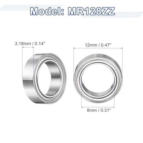 uxcell 12Pcs MR128ZZ Small Bearing, 8mm ID 12mm OD 3.5mm Width Double Shielded Deep Groove Ball Bearings for Electric Motor Skateboards 3D Printer, (ABEC 5) - size: MR128ZZ