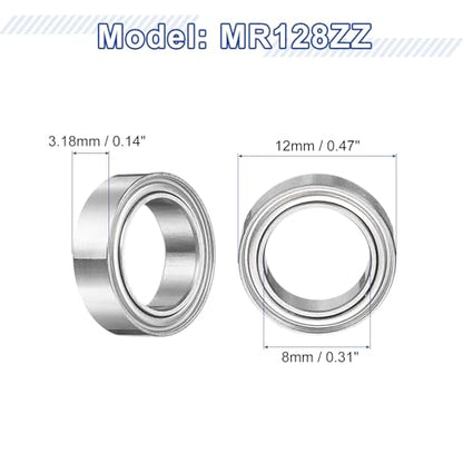 uxcell 12Pcs MR128ZZ Small Bearing, 8mm ID 12mm OD 3.5mm Width Double Shielded Deep Groove Ball Bearings for Electric Motor Skateboards 3D Printer, (ABEC 5) - size: MR128ZZ