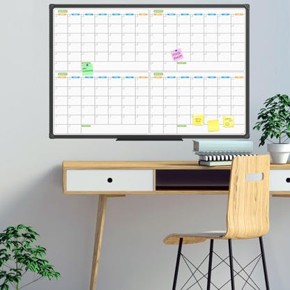 JILoffice Magnetic Dry Erase Calendar Whiteboard, 4 Month White Board Planner 36 X 24 Inch, Black Aluminum Frame Wall Mounted Board for Office Home and School - color: Black, size: 24"W x 35.8"H