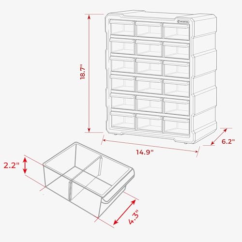 INTERTOOL Small Parts Organizer for Hardware & Screws | 18 Removable Bins with Dividers | Wall Mount or Desktop Craft & Lego Storage Cabinet | 19” x 15” x 7” BX08-4019 - style: 18 Drawers