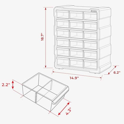 INTERTOOL Small Parts Organizer for Hardware & Screws | 18 Removable Bins with Dividers | Wall Mount or Desktop Craft & Lego Storage Cabinet | 19” x 15” x 7” BX08-4019 - style: 18 Drawers