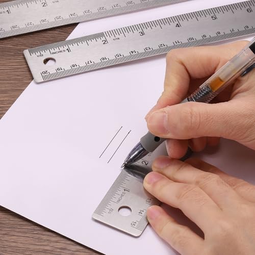 HARFINGTON 3pcs Stainless Steel Metal Ruler 15/30/45cm Straight Edge with Cork Backing Non-Slip Inch Metric Metal Ruler for Classroom Office Home Drafting Tools - size: 15/30/45cm