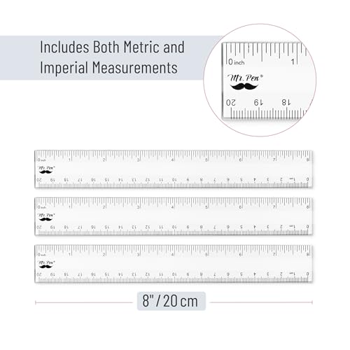 Mr. Pen- Plastic Ruler, 8 Inch, 3 Pack, Easy-to-Read Markings