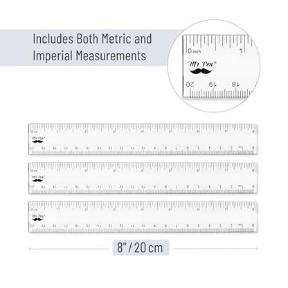 Mr. Pen- Plastic Ruler, 8 Inch, 3 Pack, Easy-to-Read Markings
