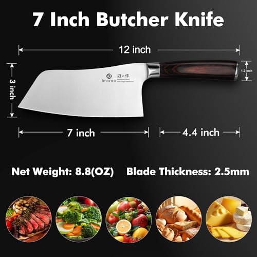 imarku 7 Inch Meat Cleaver, SUS440A Japanese Steel, Ergonomic Handle - color: Coffee Brown