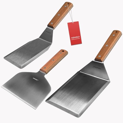 Stainless Steel Metal Spatula Set For Griddle, Grill Spatula Scraper for BBQ/Flat Top Grill- Full Tang Handle -Thicked Blade- Beveled Edges, Great Griddle Accessories for Pancake/Smash Burgers - size: 3" x 5", 5" x 6", 5.5"