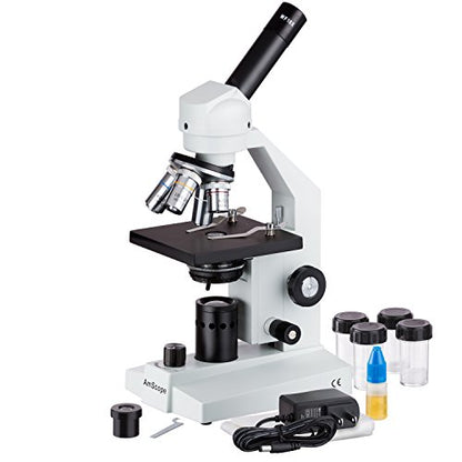 AmScope M500B-LED Cordless Monocular Compound Microscope, WF10x and WF20x