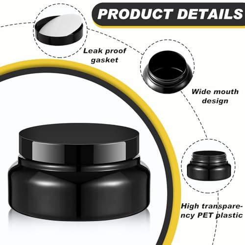 24 Pack Plastic Cosmetic Jars with Lids Label, 5 oz, Black - color: Black, size: 5 oz