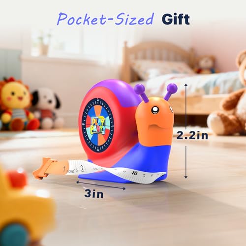 8ft Tape Measure for Kids, STEM Educational Tool with Level, Protractor and Eraser, Retractable Snail Shaped Measuring Tapes, Child-Safe Gift for Boys & Girls 3+, Double Blue - color: Double Blue