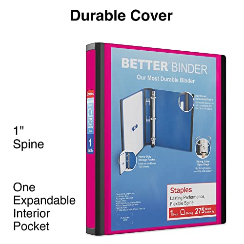 Staples Better View 1-Inch D-Ring Binder, Pink, 275 Sheets - color: Pink, size: 1-Inch