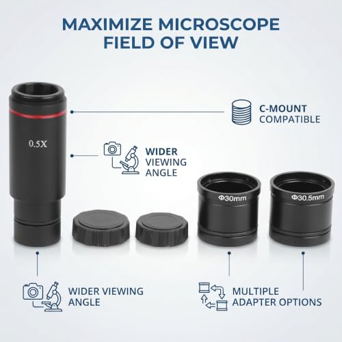 Garosa Microscope Adapter 0.5X C Mount Lens Adapter Microscope Camera Adapter 0.5X Times C Mount Compatible with CCD Interface Shrink Lens Microscope Lenses