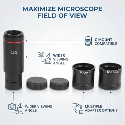 Garosa Microscope Adapter 0.5X C Mount Lens Adapter Microscope Camera Adapter 0.5X Times C Mount Compatible with CCD Interface Shrink Lens Microscope Lenses