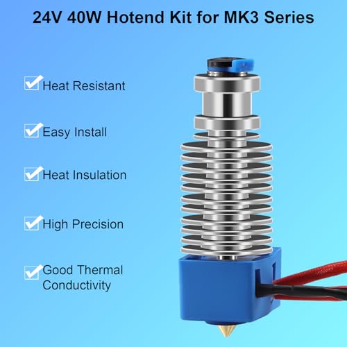 Prusa I3 MK3S+ Hotend Extruder Assembly, J-Head Print Head Kit Compatible with Prusa I3 MK3 MK3S MK3S+ 3D Printer Replacement Hot End with Thermistor & Heating Wire