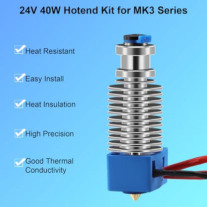 Prusa I3 MK3S+ Hotend Extruder Assembly, J-Head Print Head Kit Compatible with Prusa I3 MK3 MK3S MK3S+ 3D Printer Replacement Hot End with Thermistor & Heating Wire