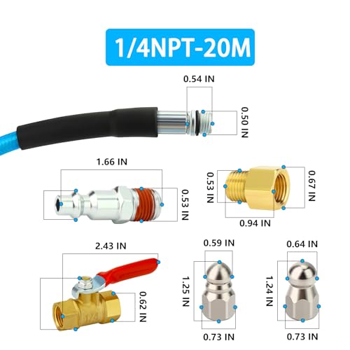 Sewer Jetter Kit, 70 FT (20M) High Pressure Drain Cleaning Hose - size: 70 FT (20M)