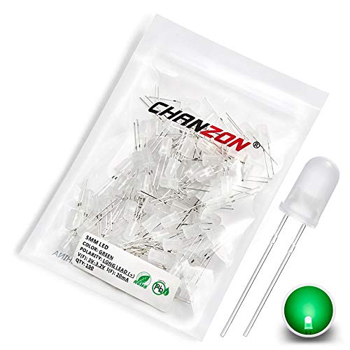 CHANZON 100 pcs 5mm Green Diffused LED Diode Lights(DC 3V 20mA) - color: D) White-green (100pcs)